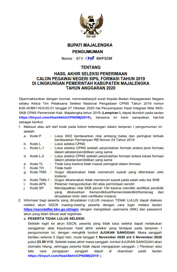 Formasi Penerimaan Cpns Tahun 2019 Di Lingkungan Pemerintah Kabupaten Majalengka Bkpsdm Majalengkakab Go Id